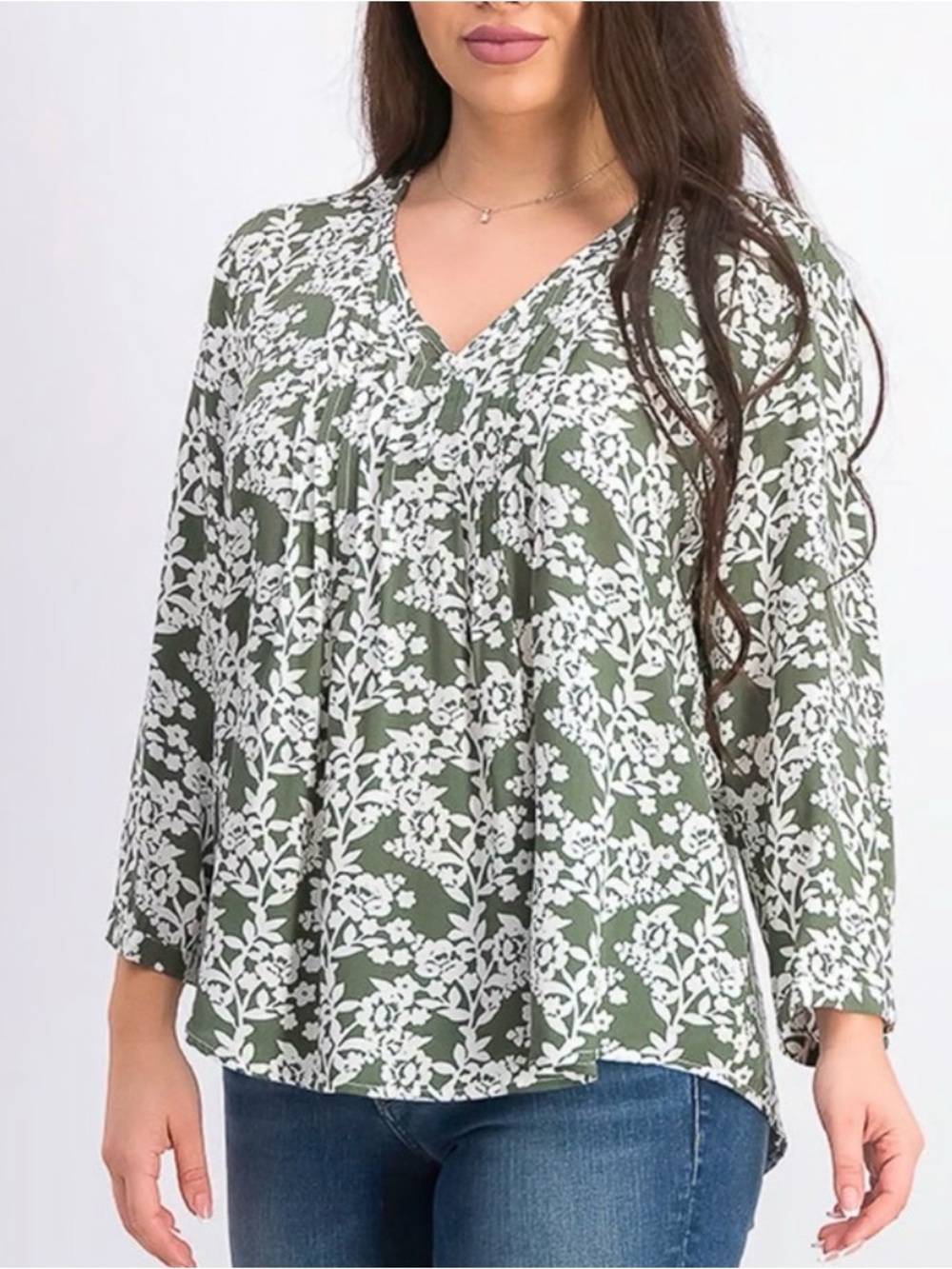 NWT fun2fun Women's Maley Pleated Detail Top in Olive Size Medium